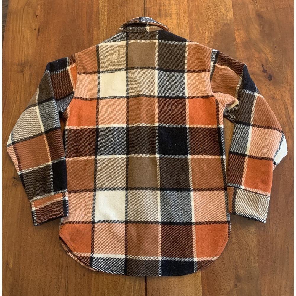 Vintage Penneys TownCraft Button Up Flannel Jacket Mens S Brown Plaid CPO 60s 70 - Picture 11 of 16